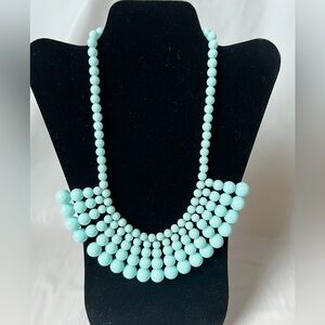 J. Crew Aqua Blue Beaded Bib Necklace statement Graduated Ball Marked nWOT